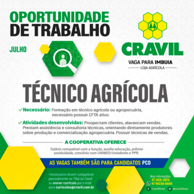 Vaga Técnico Agrícola !!!