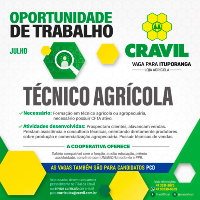 Vaga Técnico Agrícola !!!