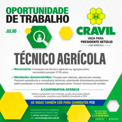 Vaga Técnico Agrícola !!!