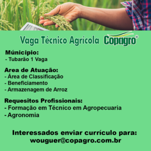 Vaga Técnico Agrícola!!!